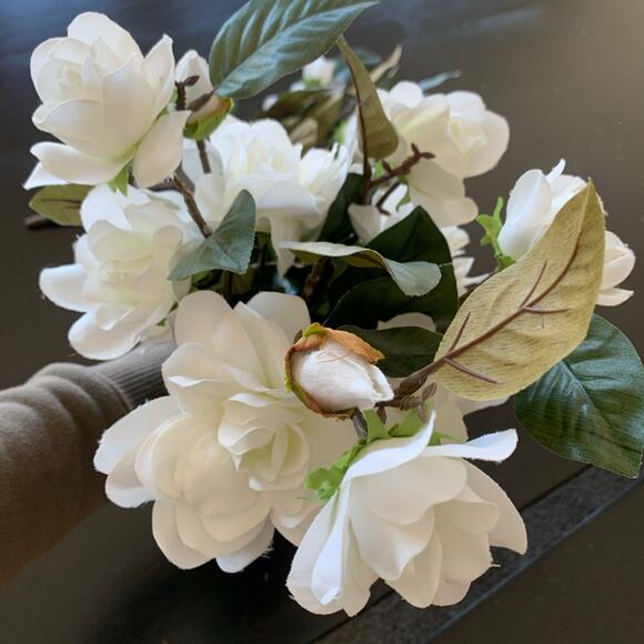 Gardenia Silk Flower Bush Set of 2 w 5 Stems each - Picture 5 of 5